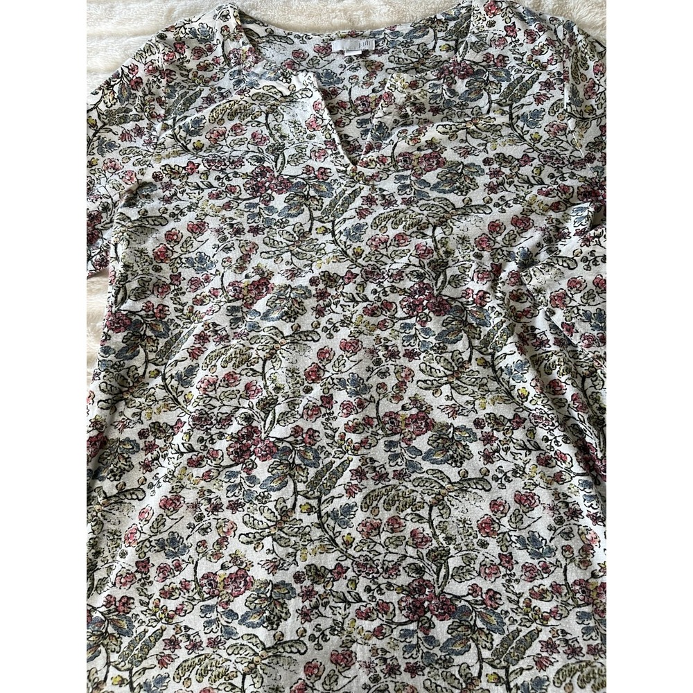 J‎ Jill 3/4 Sleeve Floral Print Cotton Top